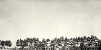 Окружний сокільський здвиг. Підпис Степана Гайдучка: «Вправи палицями мійських «Соколів» на окружнім здвизі. На підвищенню четар Омелян Гузар». Львів, площа «Сокола-Батька», 2 липня 1911 р. З приватного архіву Степана Гайдучка (м. Львів).