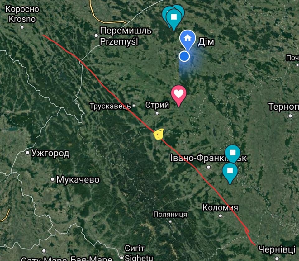 Місце падіння літака на карті