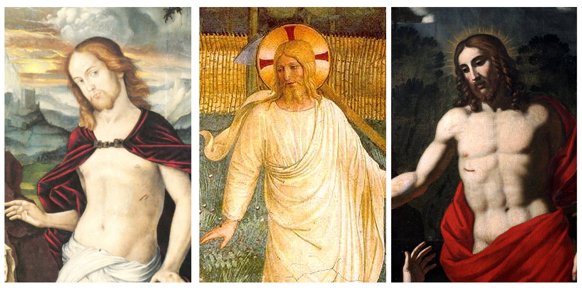 Три фрагменти представлення Ісуса Христа у творах різних художників: 1. Ганса Балдунга (Гессенський державний музей, Дармштадт). Джерело: Вікіпедія 2. Фра Анджеліко (монастир Сан-Марко у Флоренції). Джерело: Вікіпедія 3. Невідомого автора (церква Сен-Вінсент де Ньон). Джерело: Cartepatrimoine.fr