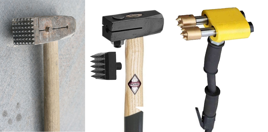 Фото 7. Стара бучарда і два її сучасні аналоги (ручна і пневматична)