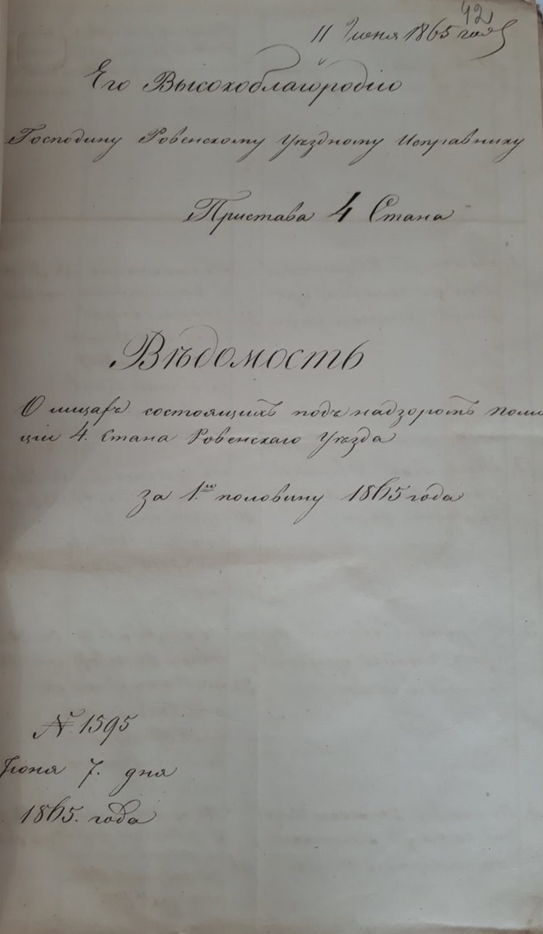 Список неблагонадійних, що підлягають нагляду поліції на території 4-го стану Рівненського повіту 