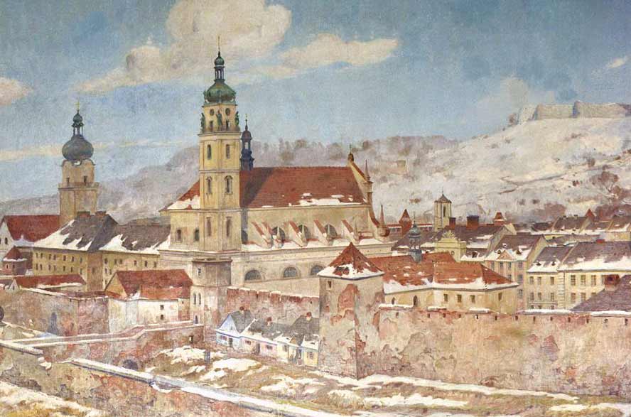 Костел та шпиталь Св. Духа – фрагмент картини Розвадовського-Яновського, 1928 р.