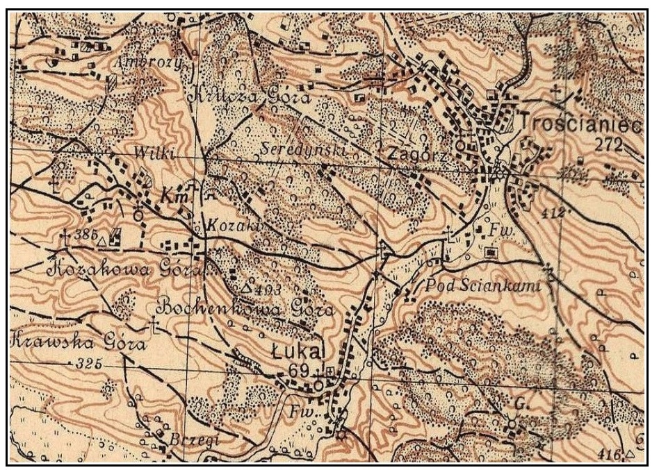 Карта с. Козаків та околиць, 1930 р.