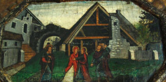 Стефан Попович Медицький – Зустріч Марії і Єлизавети на подвір’ї Дрогобицької Солеварні _ друга половина 17 ст._з іконостасу Воздвиженської церкви