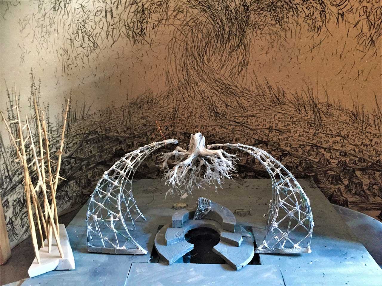 Фрагмент макету сценографії опери "Лис Микита" (первинна версія)