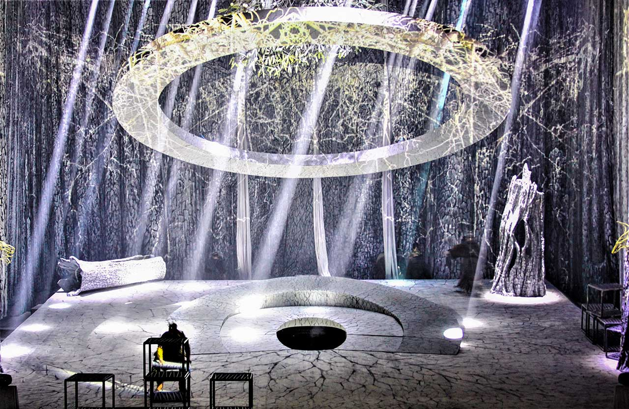 4.Косі промені пронизують як кислотний дощ сцену-землю