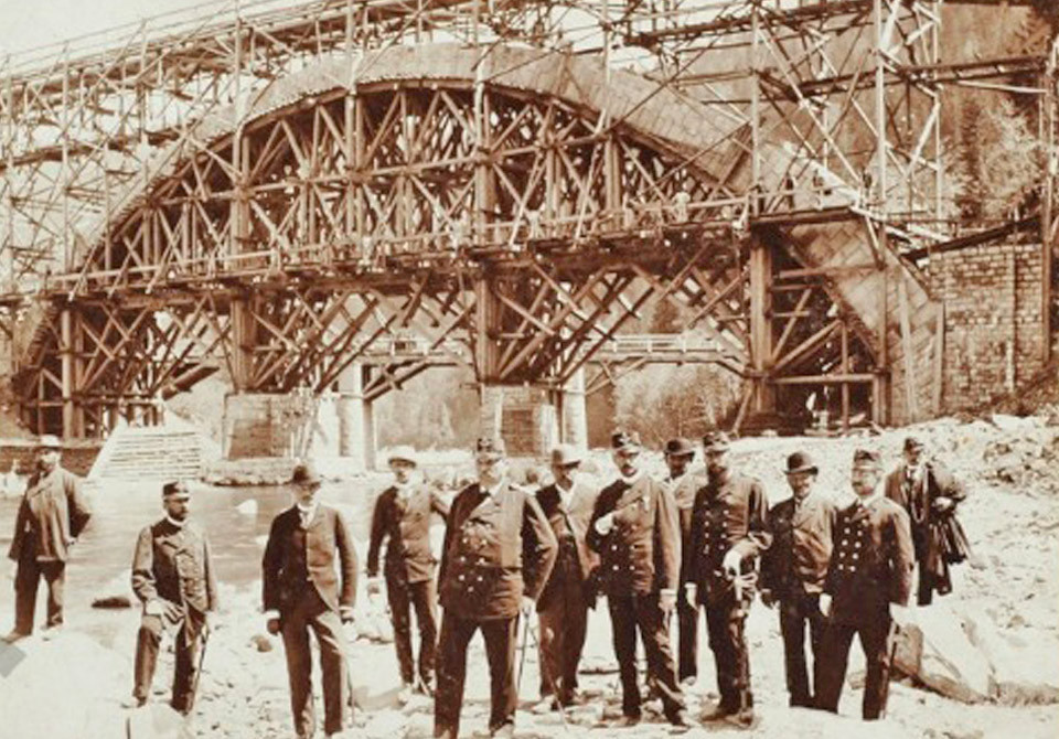 Будівництво мосту в Яремче, 1890-ті рр.