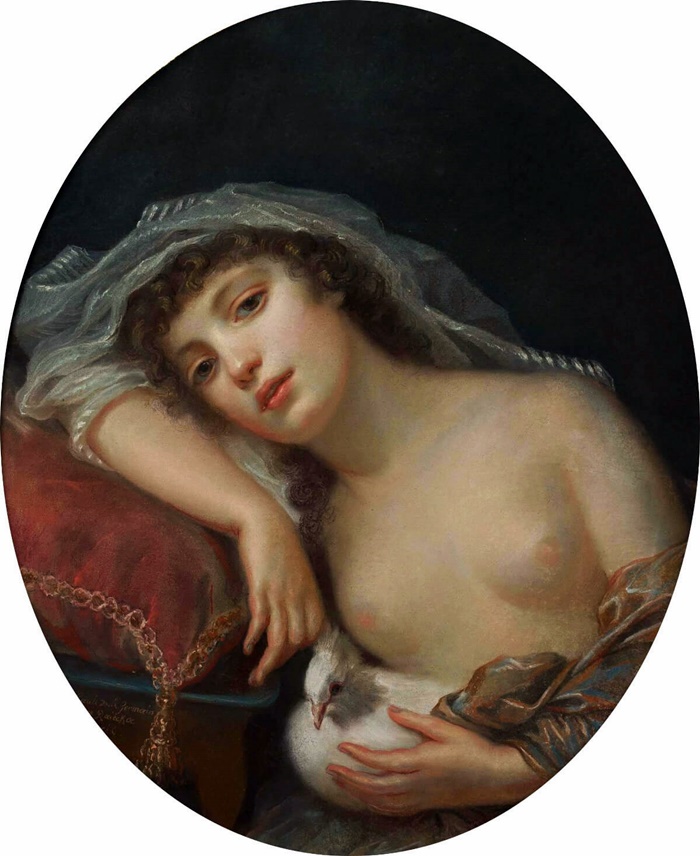 Розалія Любомирська як дівчина з голубом. художниця Ганна Раєцька