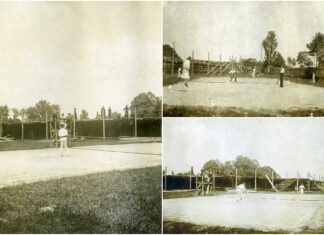 Змагання з великого тенісу, проведені у Львові на площі «Сокола-Батька» упродовж 23, 24 і 25 червня 1914 р. Підпис Степана Гайдучка під світлиною: «Ситківкові змагання передздвигові о першенство на токах ситківкових «Сокола-Батька». Парна гра. Зправа: Петро Франко. Хоча болить його зуб не резиґнує з гри». З приватного архіву Степана Гайдучка (м. Львів).