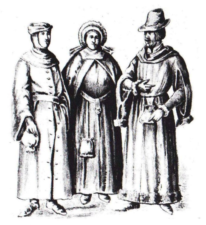 Мешканці середньовічного Львова. Рисунок Ф. Ковалишина. Фото з https://photo-lviv.in.ua/