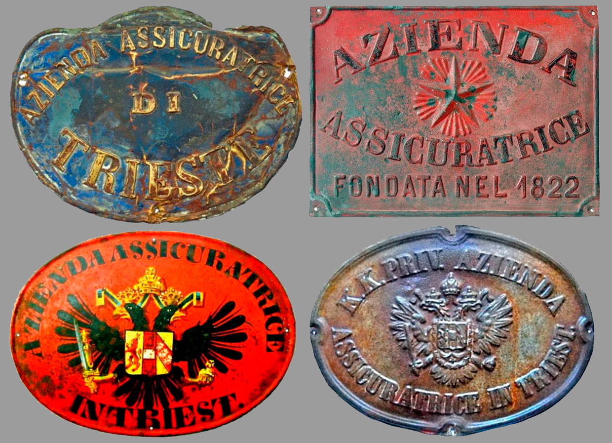 Страхувальні таблички «Аціенди» (Fire insurance mark). Джерело: bibliotecamansutti.it