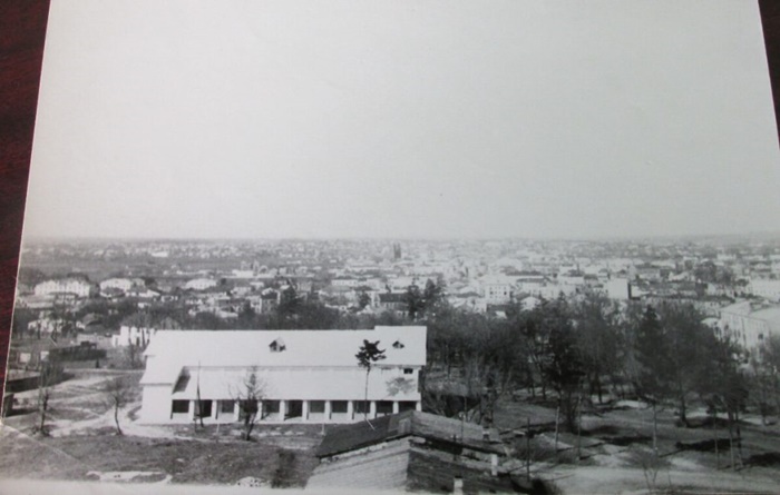 Вид на місто, парк і кінотеатр у парку з парашутної вишки. Квітень 1954 року