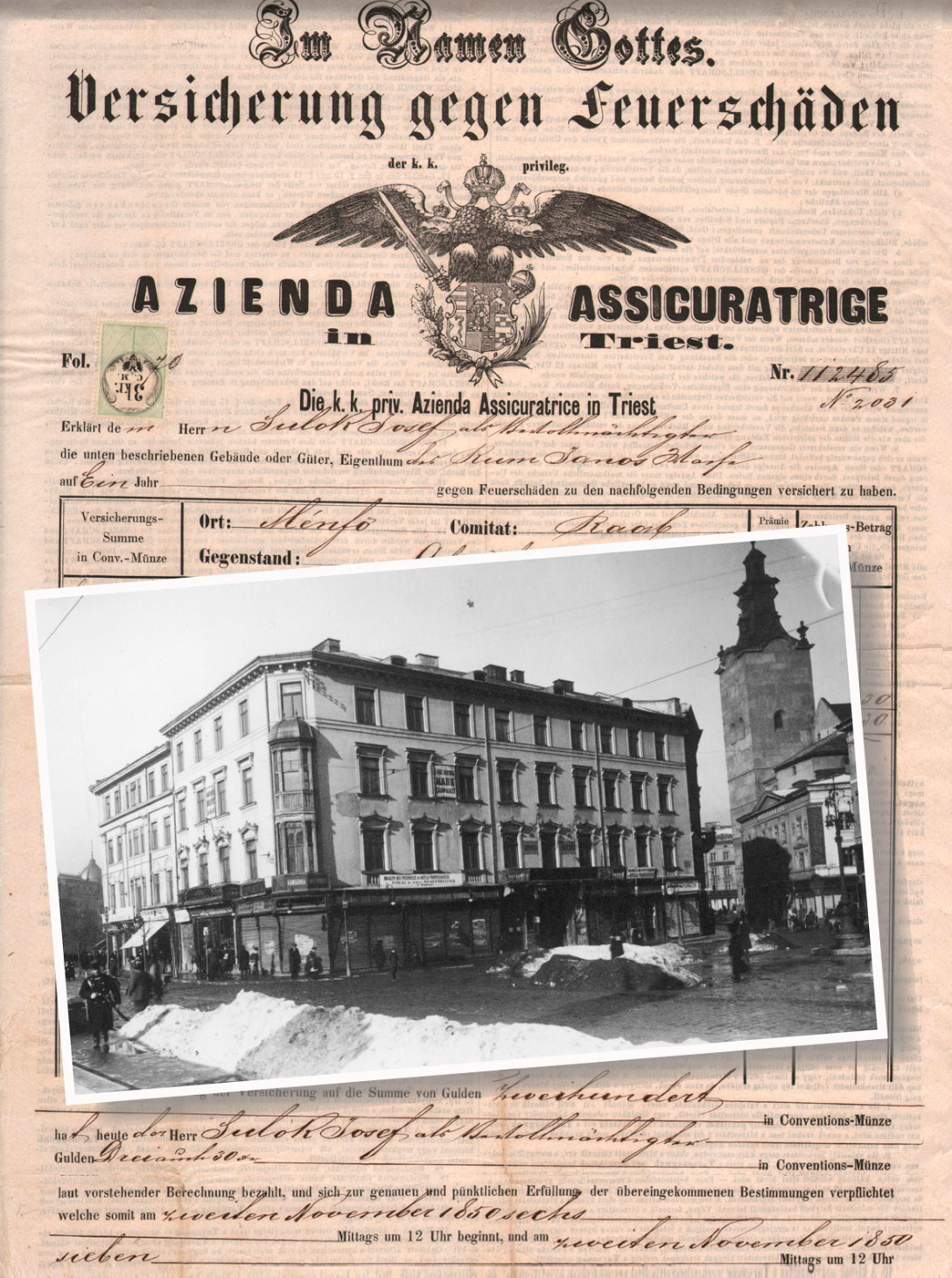 Будинок князя К. Понінського і страховий документ «Аціенди» німецькою мовою