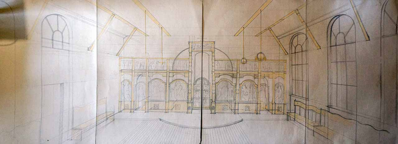 Проєкт інтер’єру каплиці Стрітення УКУ. Автор проєкту Іванка Крип’якевич-Димид. 2005 р.