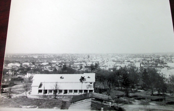 Вид на місто, парк і кінотеатр у парку з парашутної вишки. Квітень 1954 року