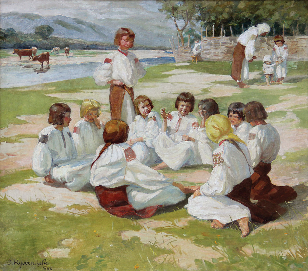 Олена Кульчицька. Діти на леваді. 1908р., Косів. Полотно, олія. Твір зі збірки НМЛ імені Андрея Шептицького