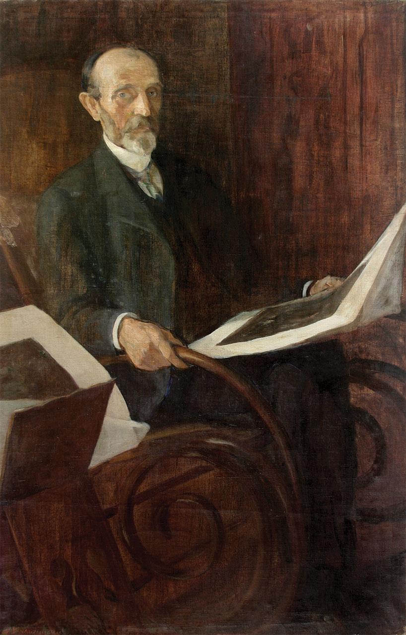 Олена Кульчицька. Портрет батька в кріслі. 1908р. Полотно, олія. Твір зі збірки НМЛ імені Андрея Шептицького