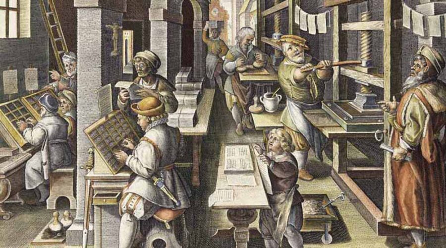 Середньовічна друкарня. Малюнок