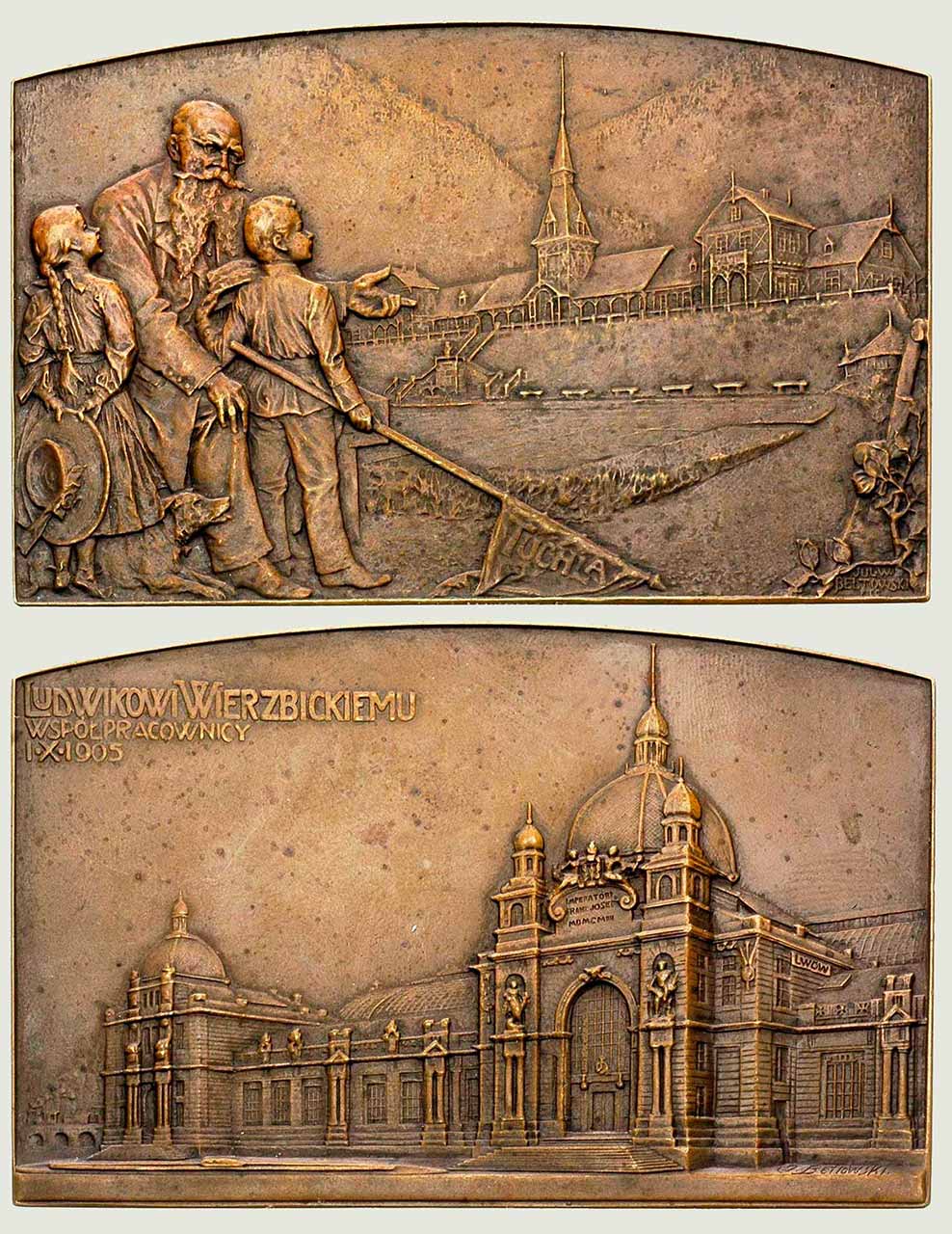 Бронзова плакетка на честь Людвика Вежбицького, 1905 р. Розмір 89 x 57 мм