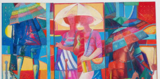 Орест Скоп. Жінки і парасольки. Триптих. 2017. Полотно, олія