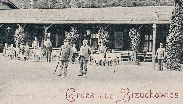 Ресторан на вокзалі у Брюховичах. Фрагмент поштівки 1899 р.