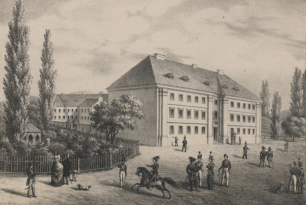 Будівля казарм Фердинанда (нині – вул. Городоцька, 40) у 1840-х рр. Літографія середини ХІХ ст.