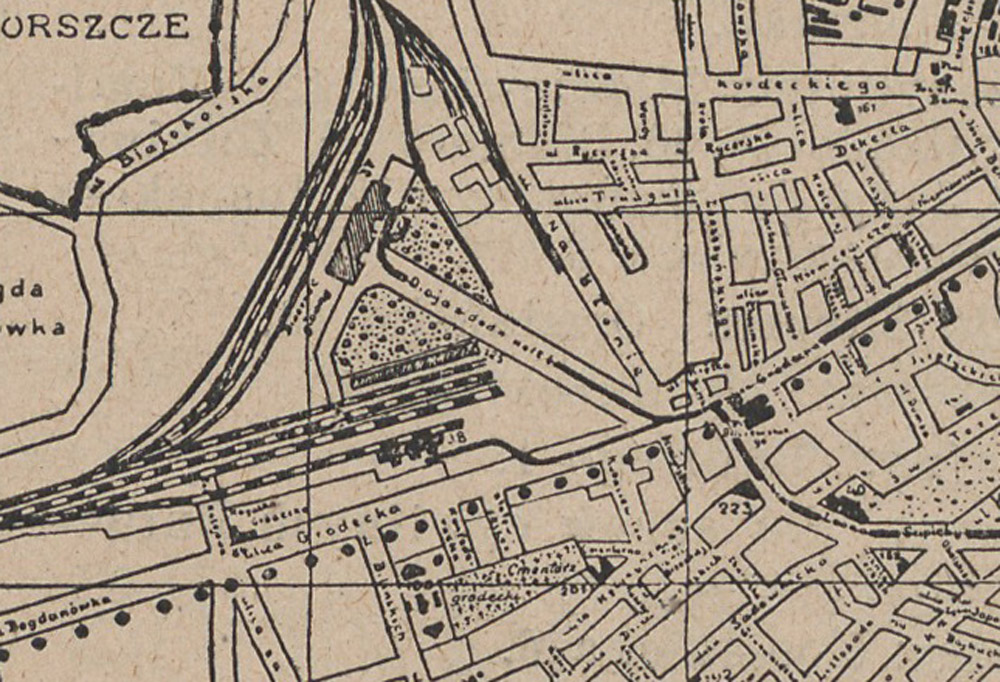 Фрагмент картосхеми Львова із вантажною трамвайною гілкою до товарної станції, яку було збудовано у 1916 – 1917 рр.