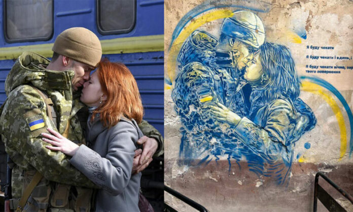 У Львові паризький художник створив мурал з прикордонником, який прощається з коханою