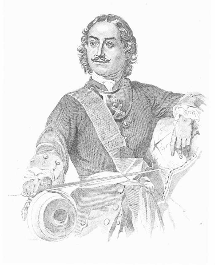 Цар Пьотр І (художник Т. Шевченко (1844 р.), з гравюри англійського художника Джона-Енрі Робінсона.