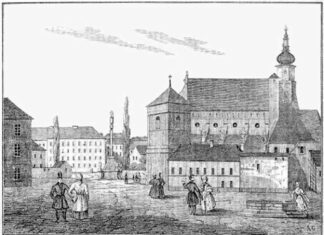 Колодязь на літографії 1837 року (джерело: Przyjaciel ludu №49 rok 1837).