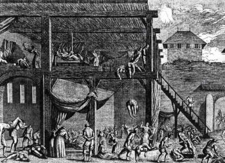 Лазарет заражених мором (чумою). Łucja Charewiczowa «Klęski zaraz w dawnym Lwowie». Lwów 1930