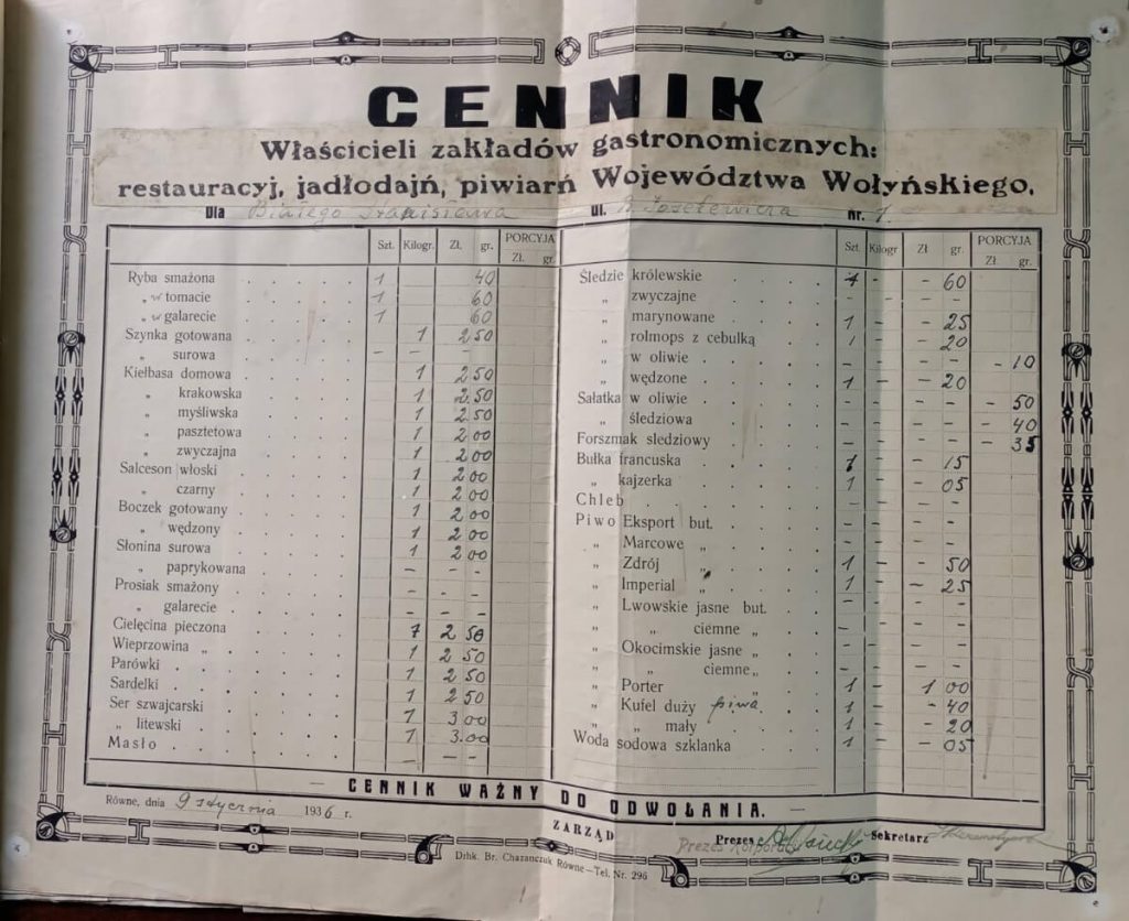 Цінник для Спілки рестораторів. Фонди ДАРО 