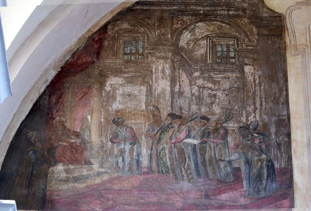 Фреска зі сценою аудієнції в султана (фото з костелу тринітаріїв у Бурштині Тараса Палкова)