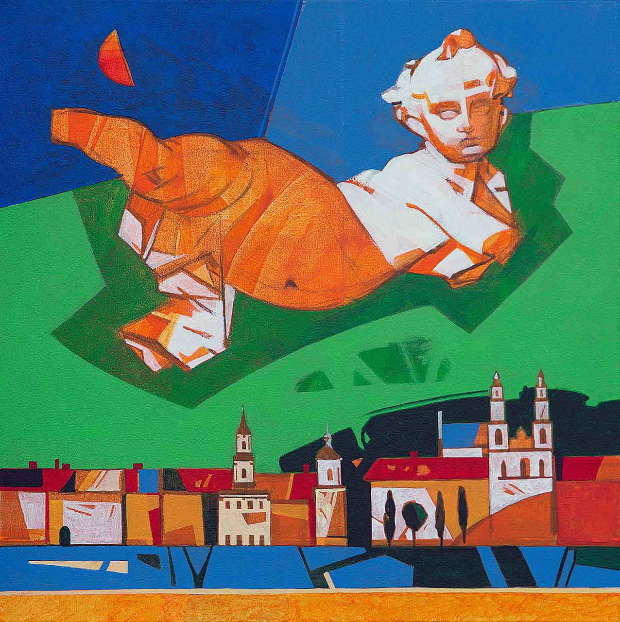 Микола Якимечко. Ангел над Бучачем. 2020. Полотно, акрил