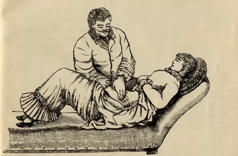 Ілюстрація з книжки «Leczenie ruchowe i mięsienie» («Моторотерапія і масаж») – посібник із мистецтва тогочасного масажу з використанням механічних вібраторів.