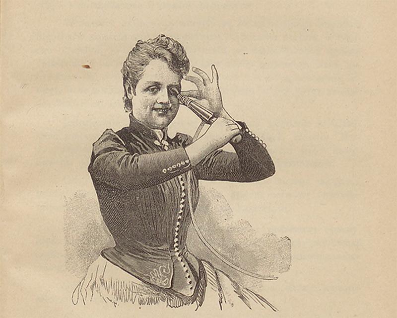 Ілюстрація з книжки «Leczenie ruchowe i mięsienie» («Моторотерапія і масаж») – посібник із мистецтва тогочасного масажу з використанням механічних вібраторів.