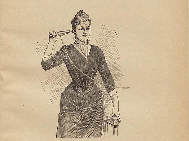 Ілюстрація з книжки «Leczenie ruchowe i mięsienie» («Моторотерапія і масаж») – посібник із мистецтва тогочасного масажу з використанням механічних вібраторів.