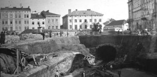 Засклепіння річки Полтви перед Скарбківським театром наприкінці 1890-х років