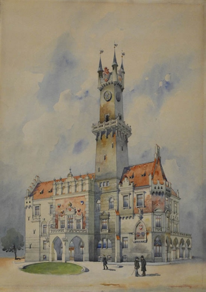 Проєкт ратуші на акварелі краківського художника Stanisław TONDOS (1854-1917)