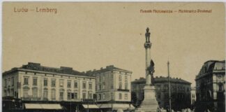 Пам'ятник Адаму Міцкевичу у Львові на листівці близько 1905 року, джерело: polona.pl