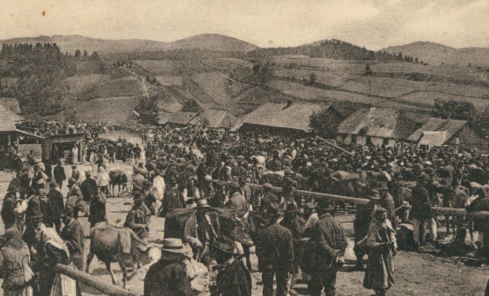 Базар в селі Сможе коло Сколе, листівка до 1925 року.