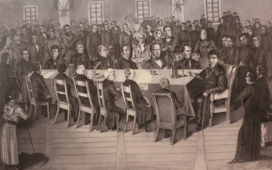 Засідання Головної руської ради у Львові, де провідні ролі відігравало духовенство УГКЦ. Фото з https://uk.wikipedia.org/