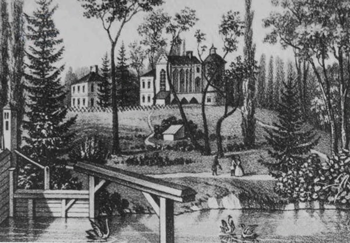 Гравюра Мацея Боґуша Зиґмунта Стенчинського ( Палац Страхоцького в сер. ХІХ ст.)